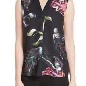 Ted Baker London Rafa Eden Sleeveless V-neck Black Blouse Size 0